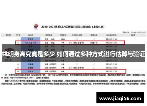 姚明身高究竟是多少 如何通过多种方式进行估算与验证